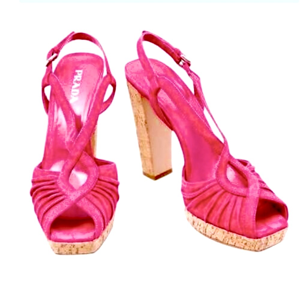 PRADA Pink Suede Cork Platform Heels